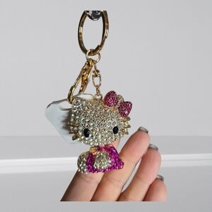 Hello Kitty Style Pink & Gold Crystal Bagcharm/Keychain